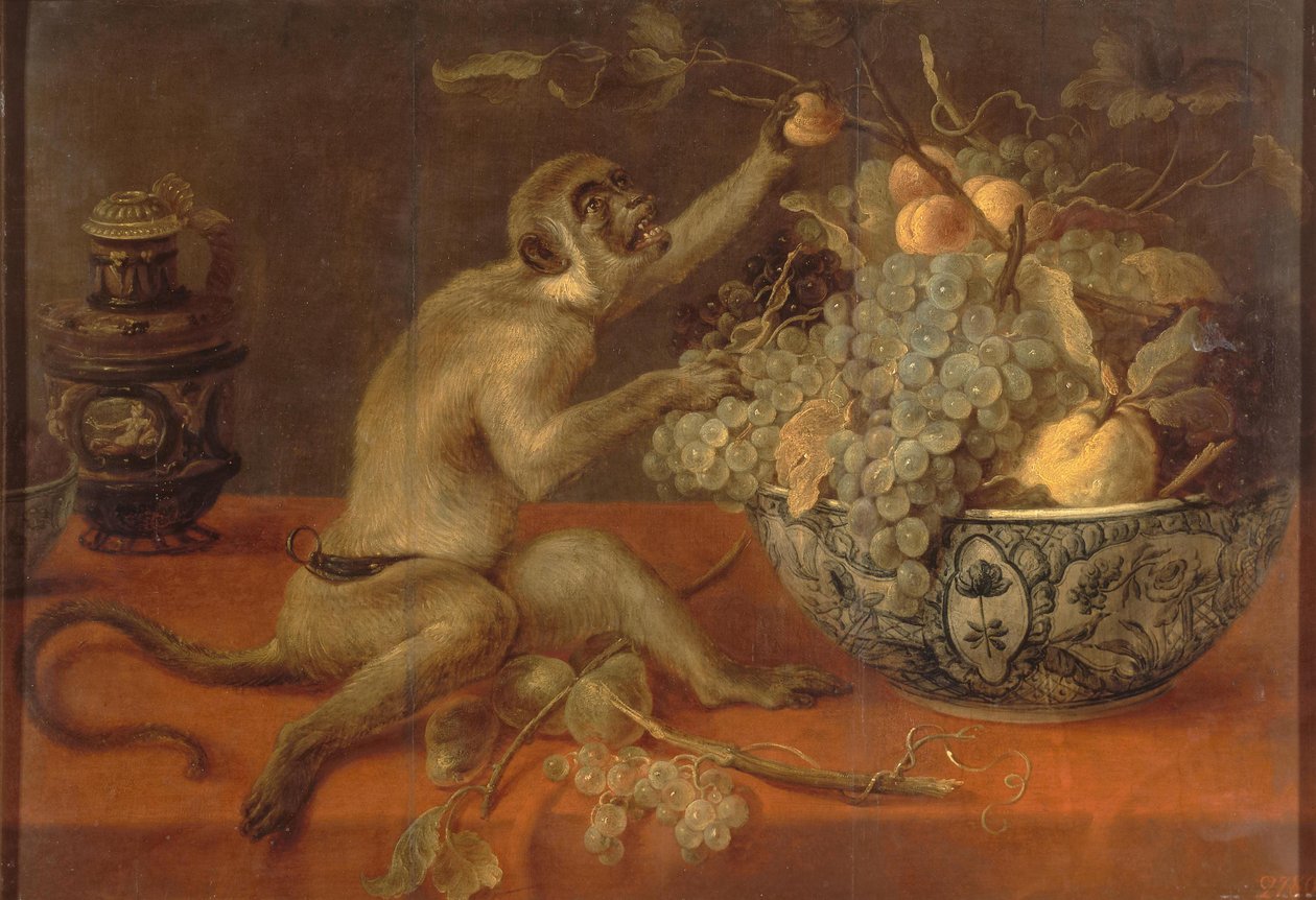静物与猴子 作者 Frans Snyders或Snijders