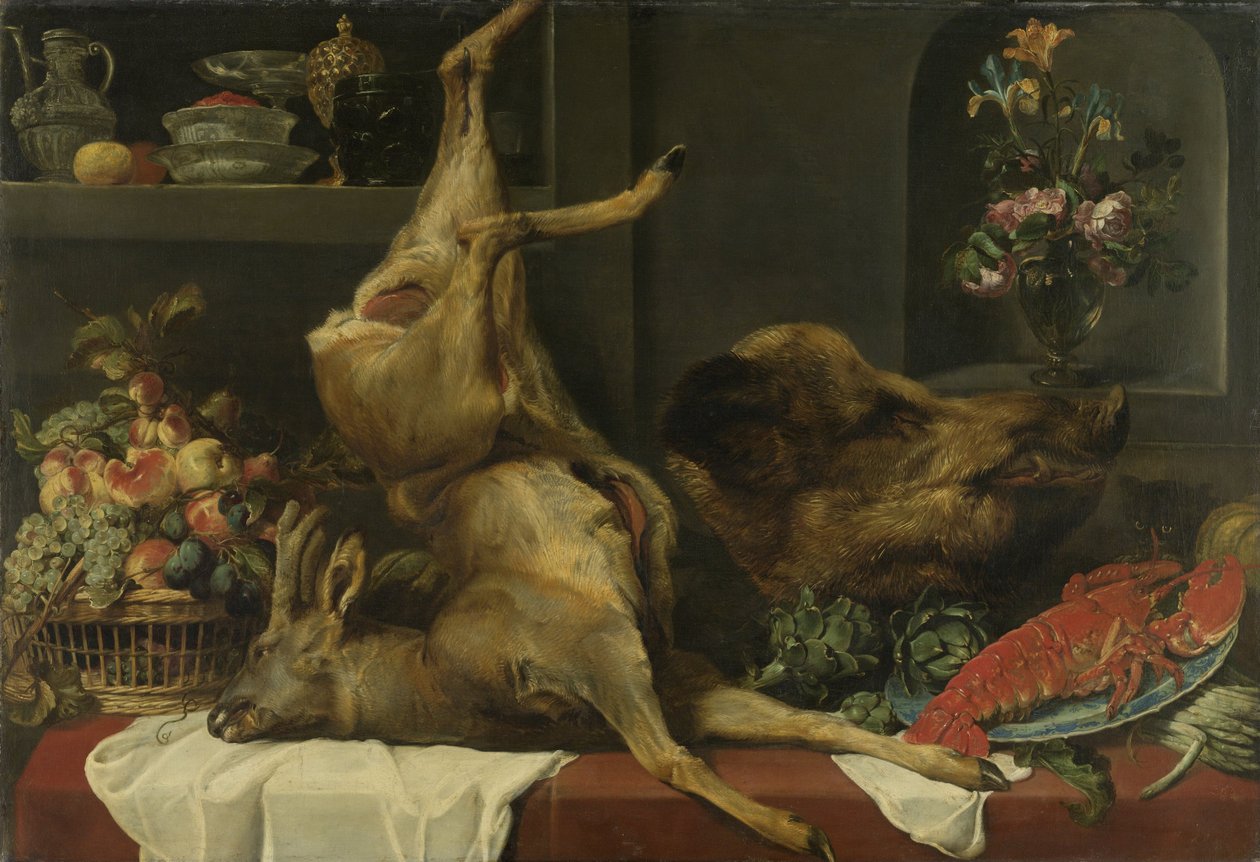 静物与大死游戏，水果和鲜花 作者 Frans Snyders或Snijders