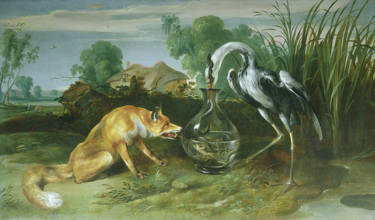 来自伊索寓言的狐狸和鹤 作者 Frans Snyders或Snijders