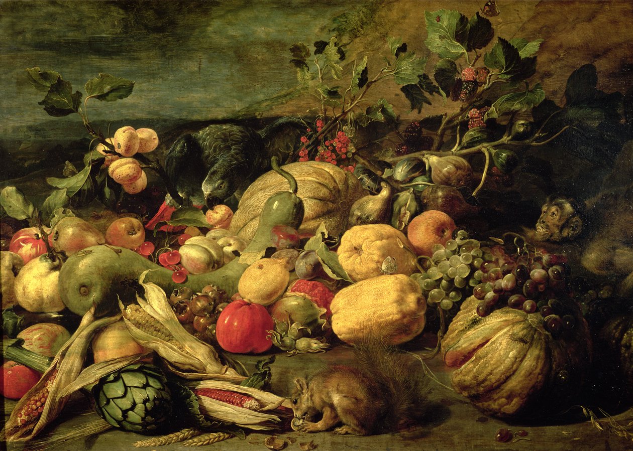 水果和蔬菜的静物 作者 Frans Snyders或Snijders