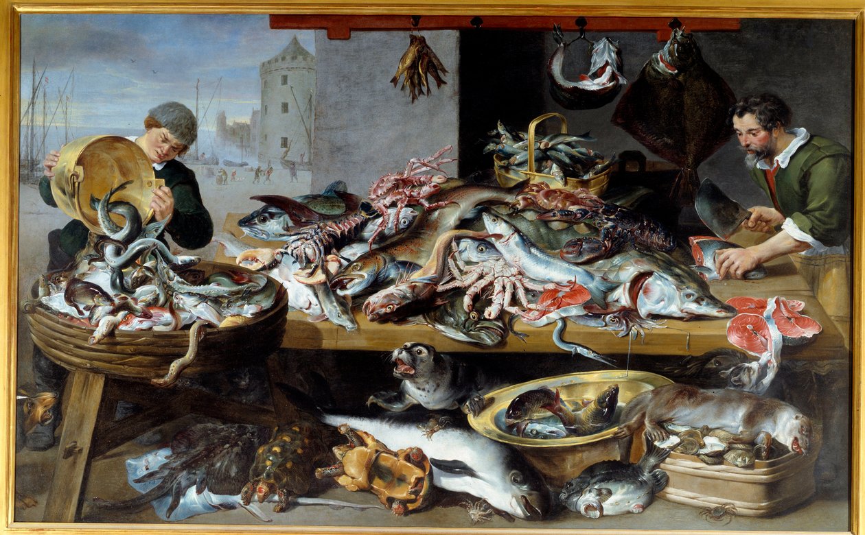 Fish merchants at their etal Painting de l