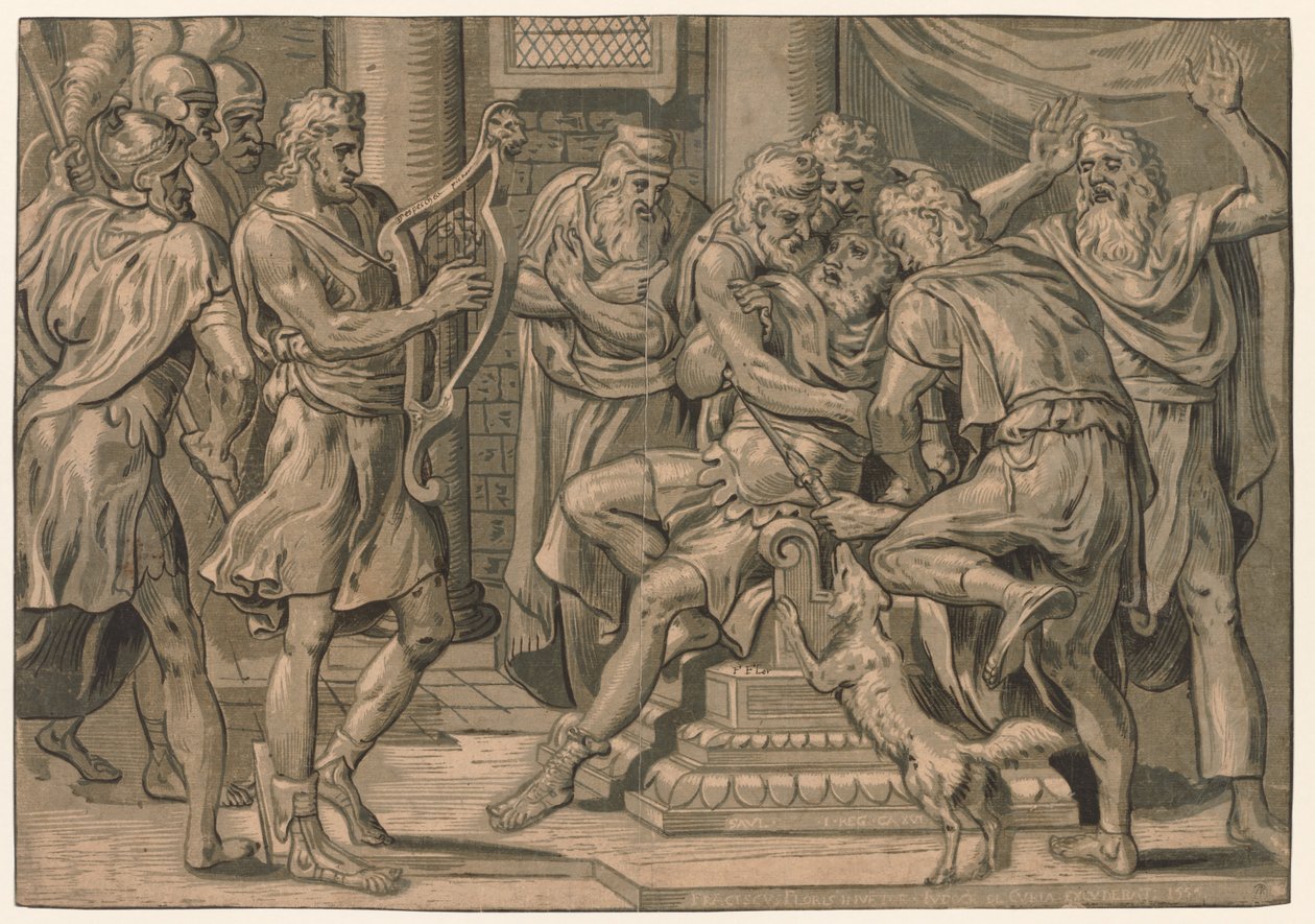 大卫在扫罗之前奏竖琴，1555年。 作者 弗朗斯·弗洛里斯（Frans Floris）