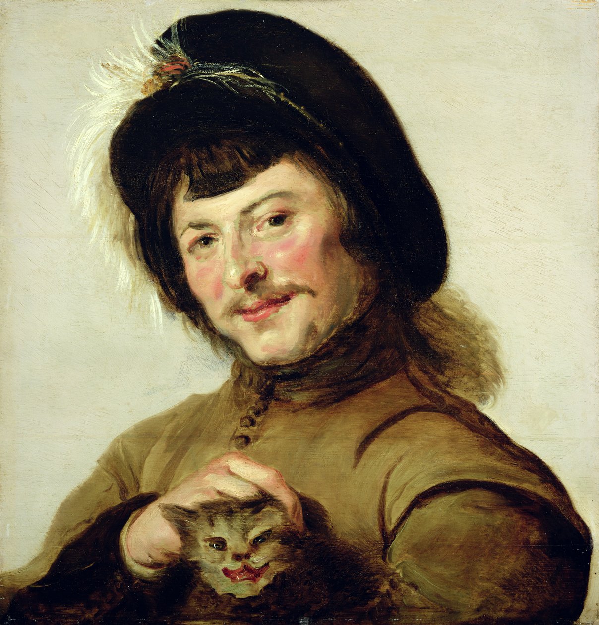 一只猫的年轻人，1635 作者 Hals的Frans追随者