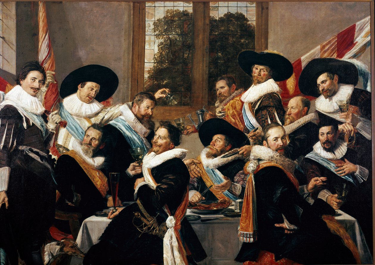 哈勒姆圣阿德里安军团军官的宴会 弗朗茨·哈尔斯（Franz Hals，约 1580-1666 年）1627 年 266,5x183 cm 哈勒姆，弗兰斯哈尔斯博物馆，荷兰 作者 弗兰斯·哈尔斯（Frans Hals）
