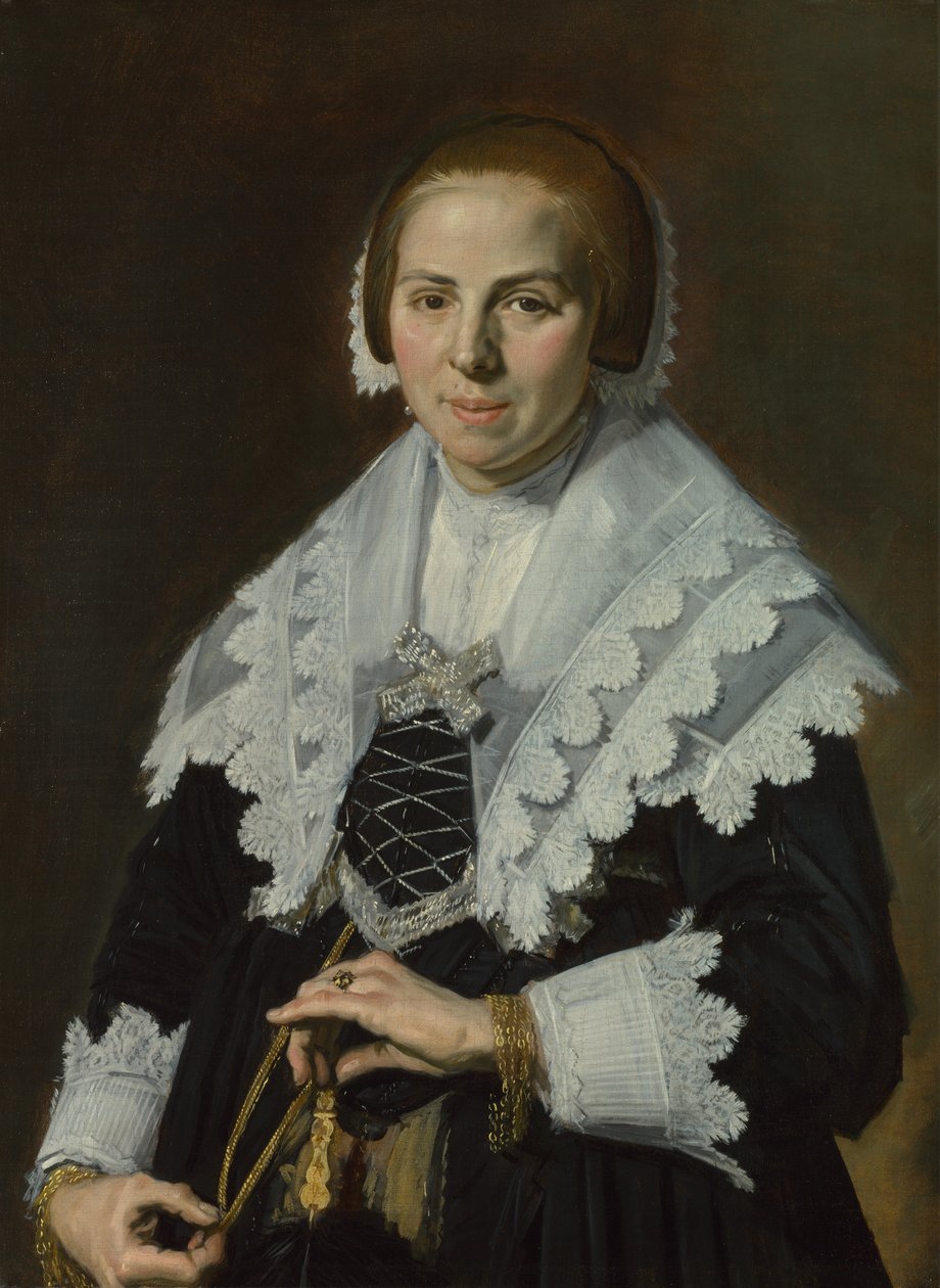 带风扇的女人的画像，c。 1640 作者 弗兰斯·哈尔斯（Frans Hals）