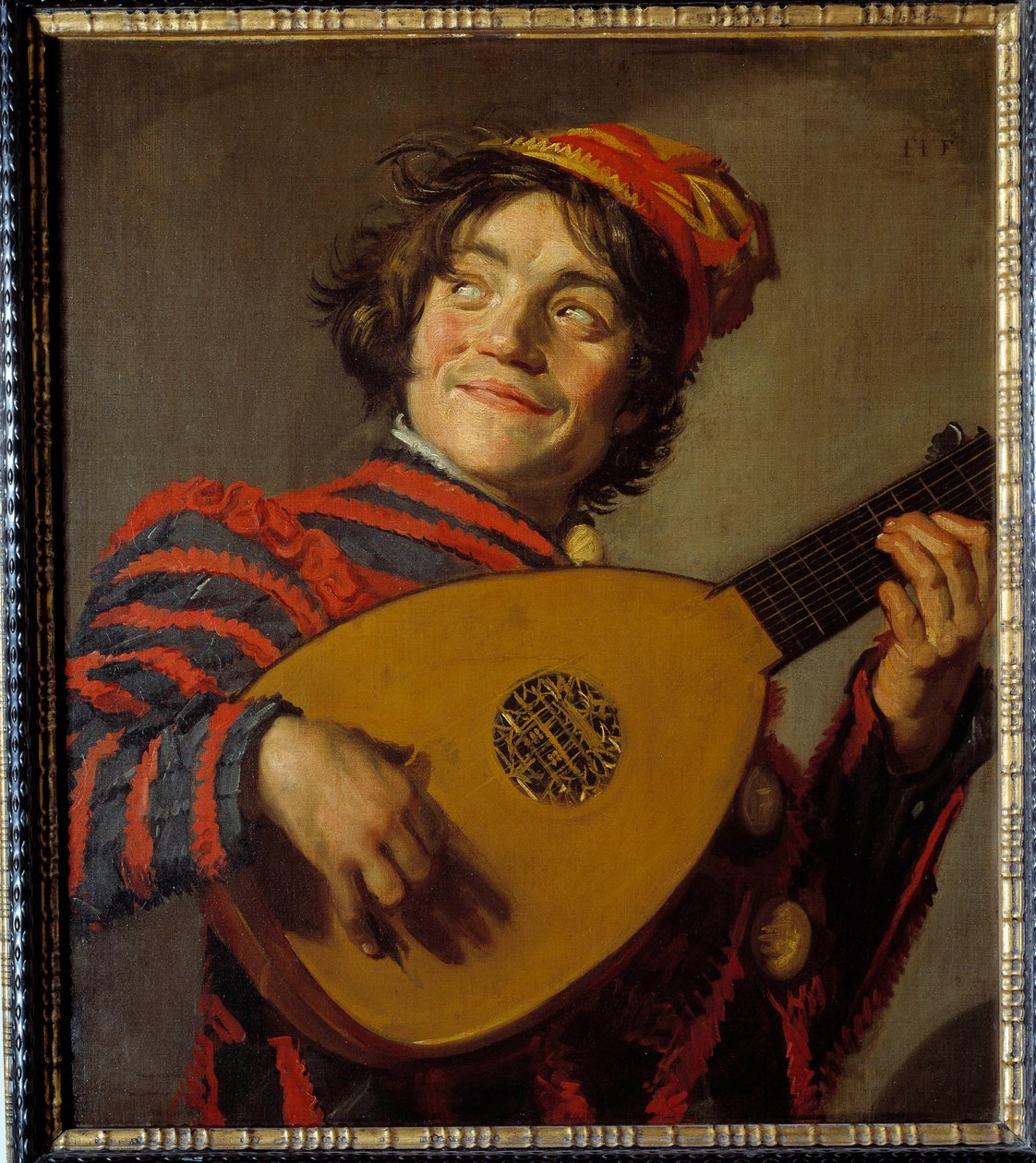 琵琶小丑。 弗兰斯·哈尔斯 (Frans Hals) 的绘画 (1580-1666) 作者 弗兰斯·哈尔斯（Frans Hals）