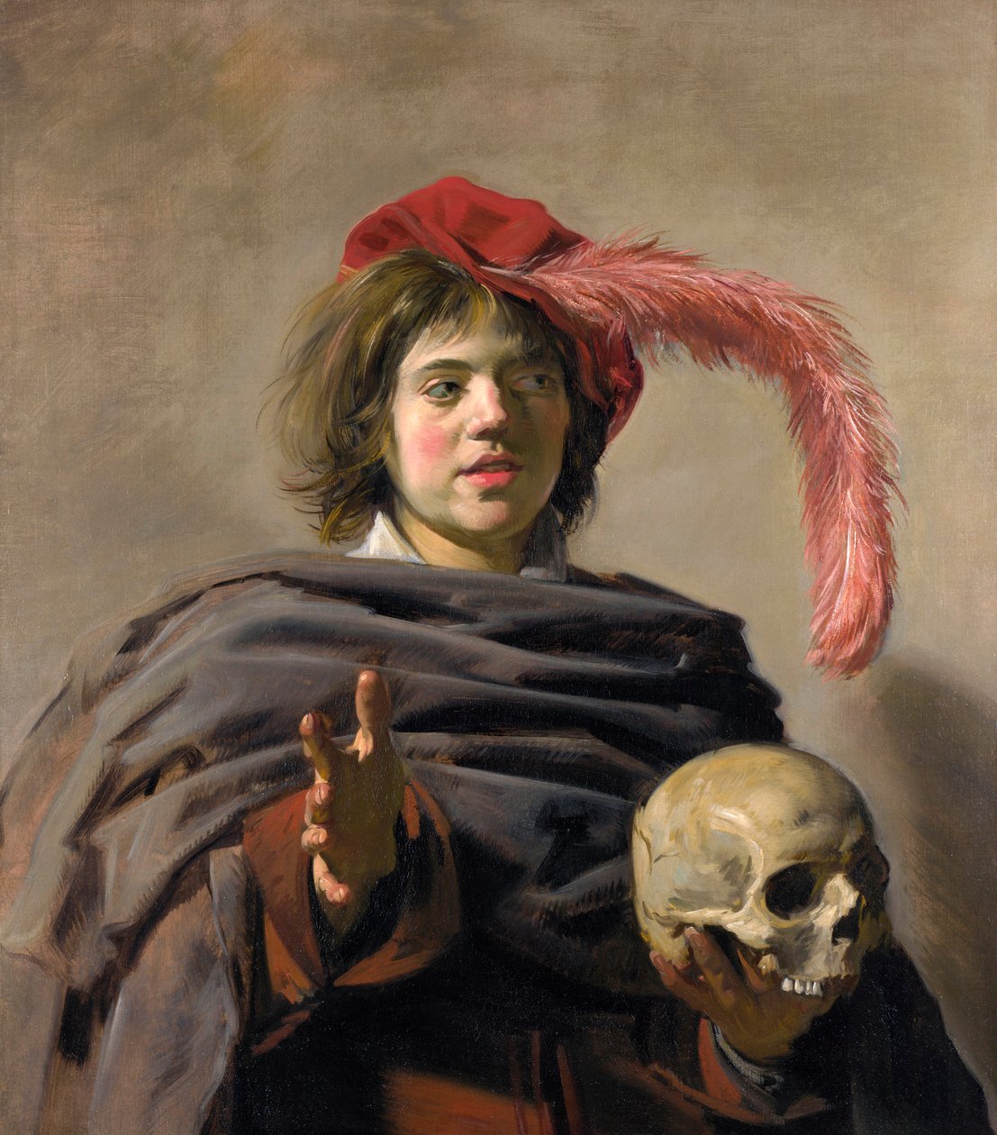 小伙子手持头骨Vanitas，1627年 作者 弗兰斯·哈尔斯（Frans Hals）