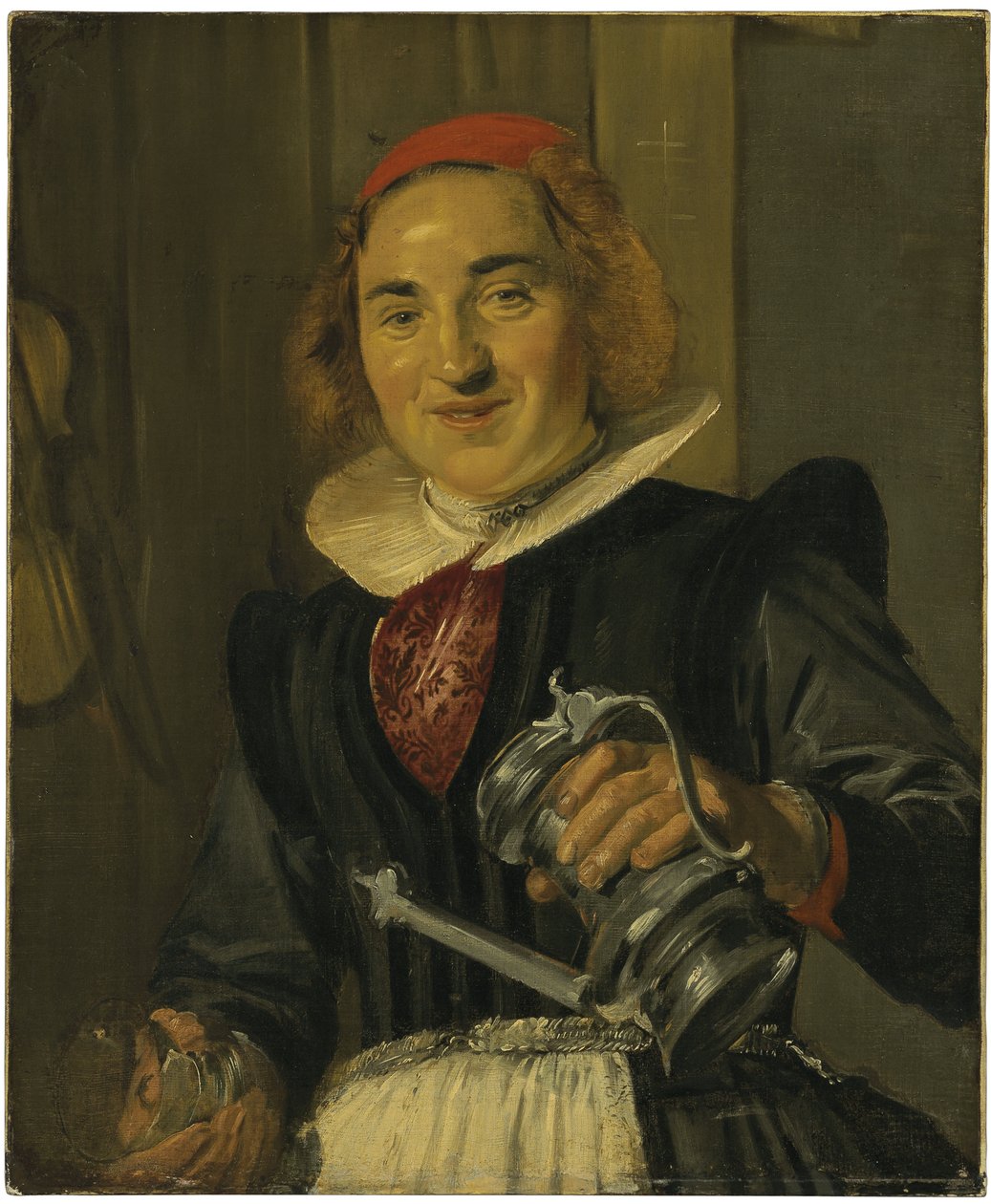 年轻女子捧着一杯和酒壶 作者 弗兰斯·哈尔斯（Frans Hals）