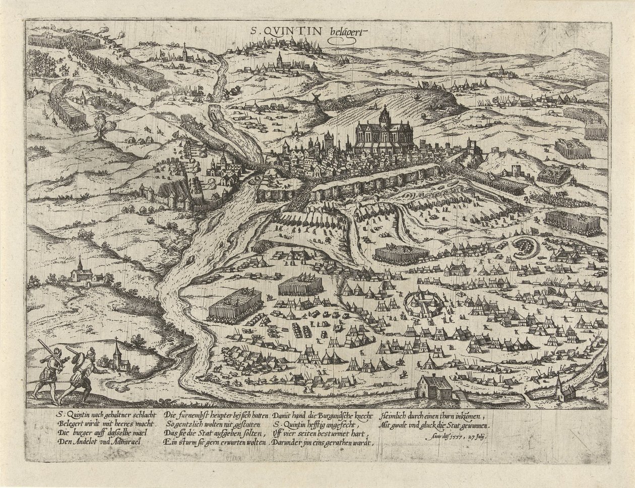 圣康坦围城战，1557 年
S.Quintin belägert（物品上的标题）
第 2 系列：荷兰大事记，1555-1558 年（系列标题） 作者 弗兰斯·霍根伯格