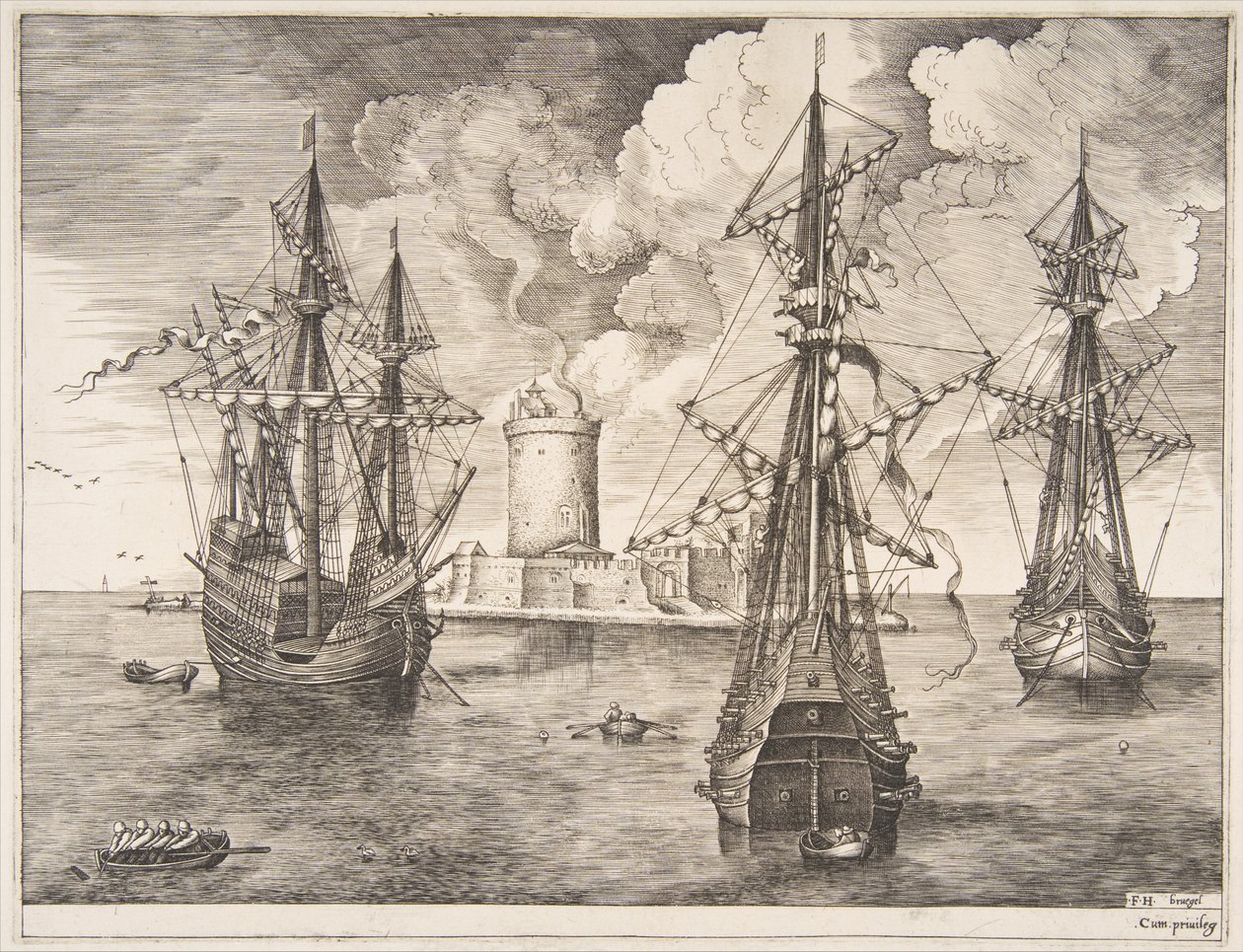 1561-65年，在航行之岛附近的一个被加固的岛屿附近停泊了四名船长和两名三名船长。 作者 弗朗斯·休斯