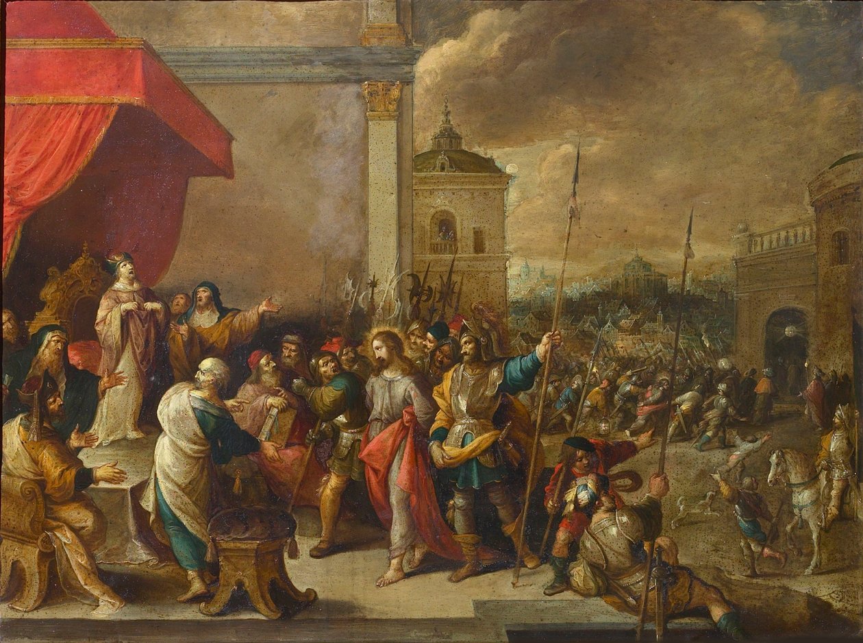 基督在该亚法面前，约1650年。 作者 法兰斯三世（Frans III Francken）