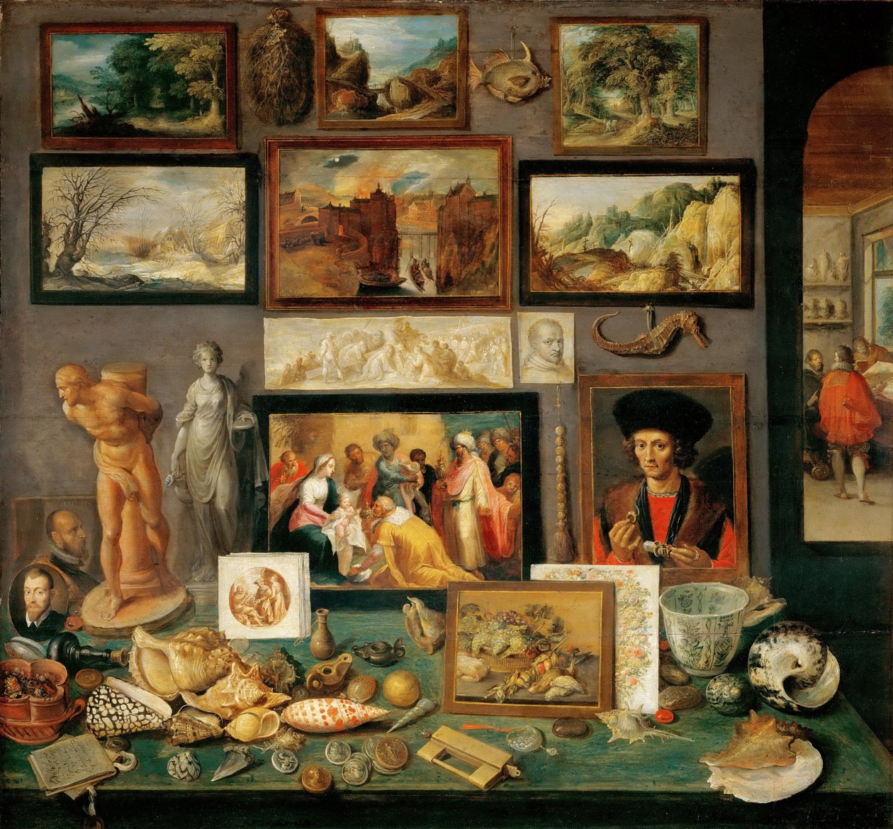 Le Cabinet de curiosites - 收藏家的柜子（古玩柜） - 年轻的 Frans Francken (1581-1642)。 木上油，约 1620-1625 年。 尺寸：74x78 厘米。 维也纳艺术史博物馆 作者 法兰斯二世