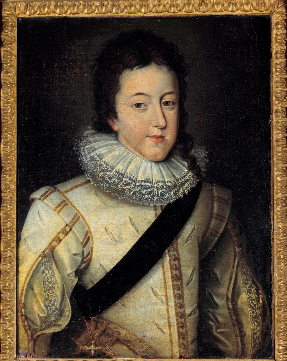 路易十三，法国国王和纳瓦拉 (1601-1643) 于 1616 年结婚时的肖像 (h s/t 0.64 x 0.44)，根据 Frans Pourbus Le Jeune (Francois (Franz) Porbus) 作者 弗朗斯二世
