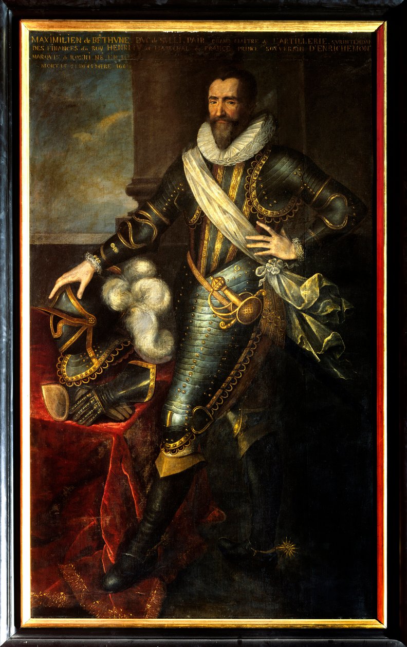 马克西米利安·德·白求恩 (Maximilian de Bethune) 的肖像，萨利公爵 (1559-1641) 作为伟大的炮兵大师。 绘画由 Pourbus Franz II Le Jeune（Frans 或 Francois Porbus 作者 弗朗斯二世