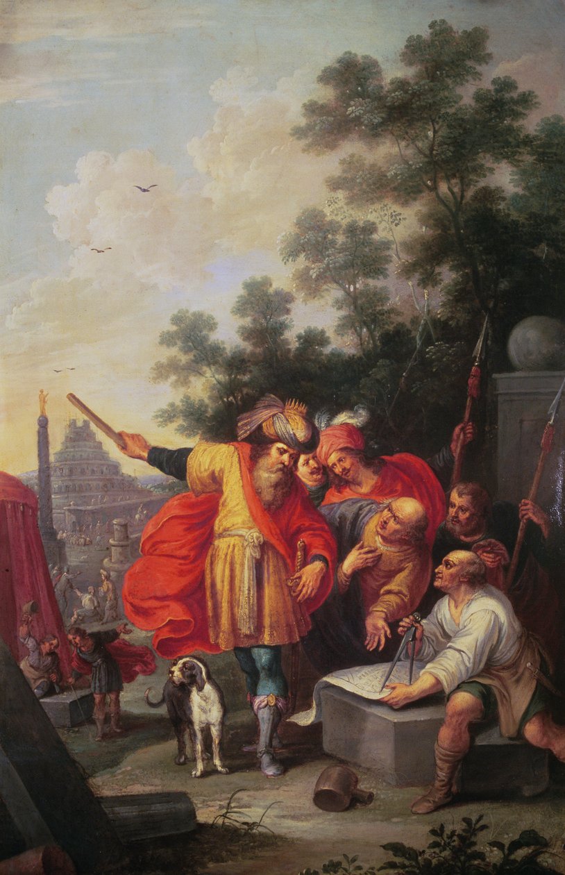 建造巴别塔，或尼姆罗德与建筑师交谈（布面油画） 作者 弗朗斯二世（Frans II）