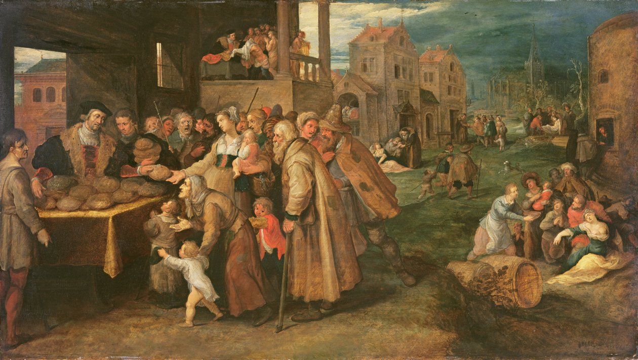 《仁慈的七件事》，c.1606-16（面板油画） 作者 弗朗斯二世（Frans II）