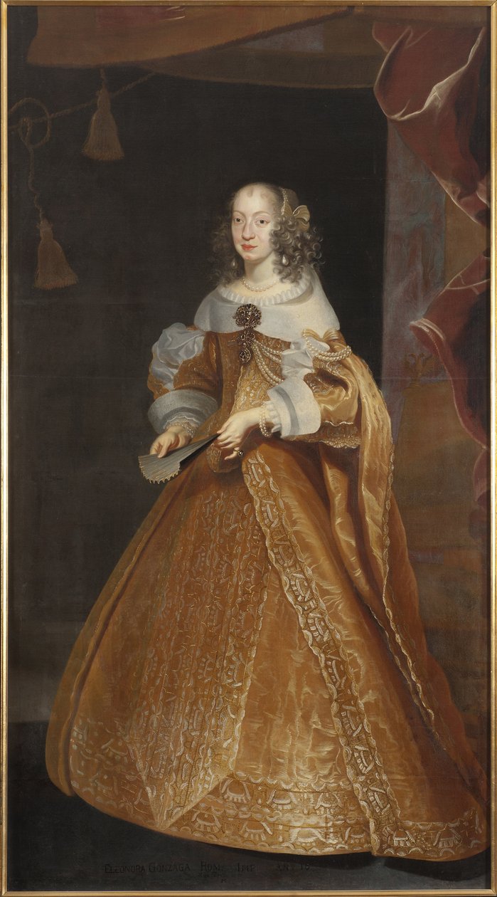 Eleonore de Nevers Mantoue（或 de Gonzague Mantoue 或 de Mayenne），神圣帝国的皇后 - Mantua、Nevers 和 Rethel 的 Eleonora Gonzaga 公主的肖像（1630-1686），神圣罗马帝国皇后，Luycx, Frans（1604-1668） . 布面油画。 尺寸：226 作者 Frans Luyckx或Leux