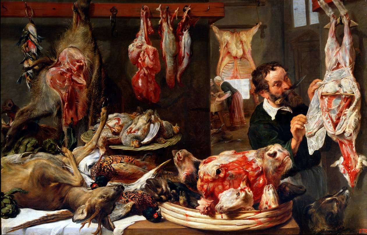 1630年代的肉店。 作者 Frans Snyders或Snijders