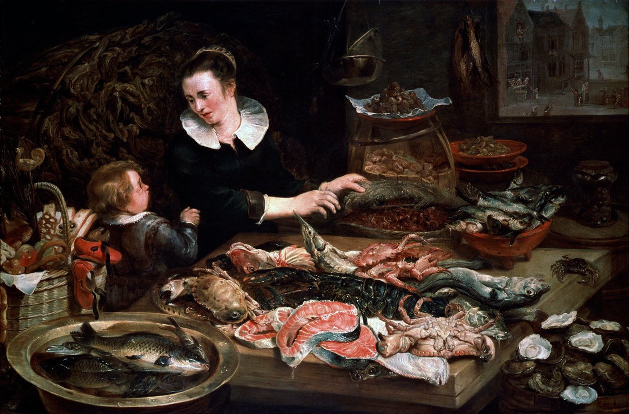 鱼贩商店，c1616-1618。 作者 Frans Snyders或Snijders