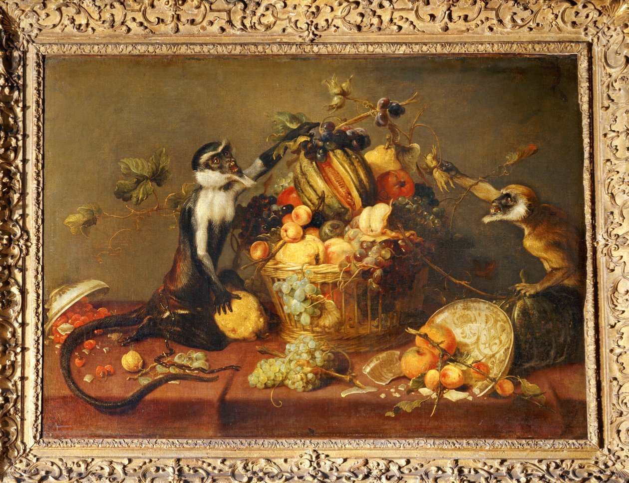 两只猴子抢水果篮... 作者 弗兰斯·斯奈德斯（Frans Snyders）