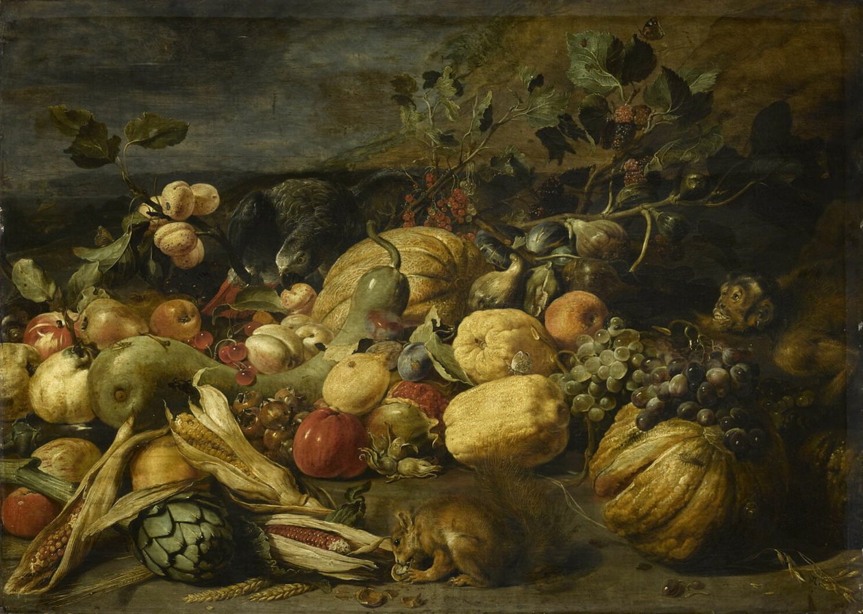 有猴子、鹦鹉和松鼠的水果和蔬菜 作者 弗兰斯·斯奈德斯（Frans Snyders）