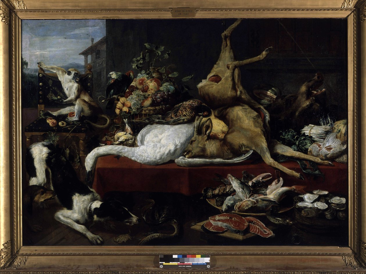 野味，鱼类，水果和蔬菜的静物（布面油画） 作者 弗兰斯·斯奈德斯（Frans Snyders）