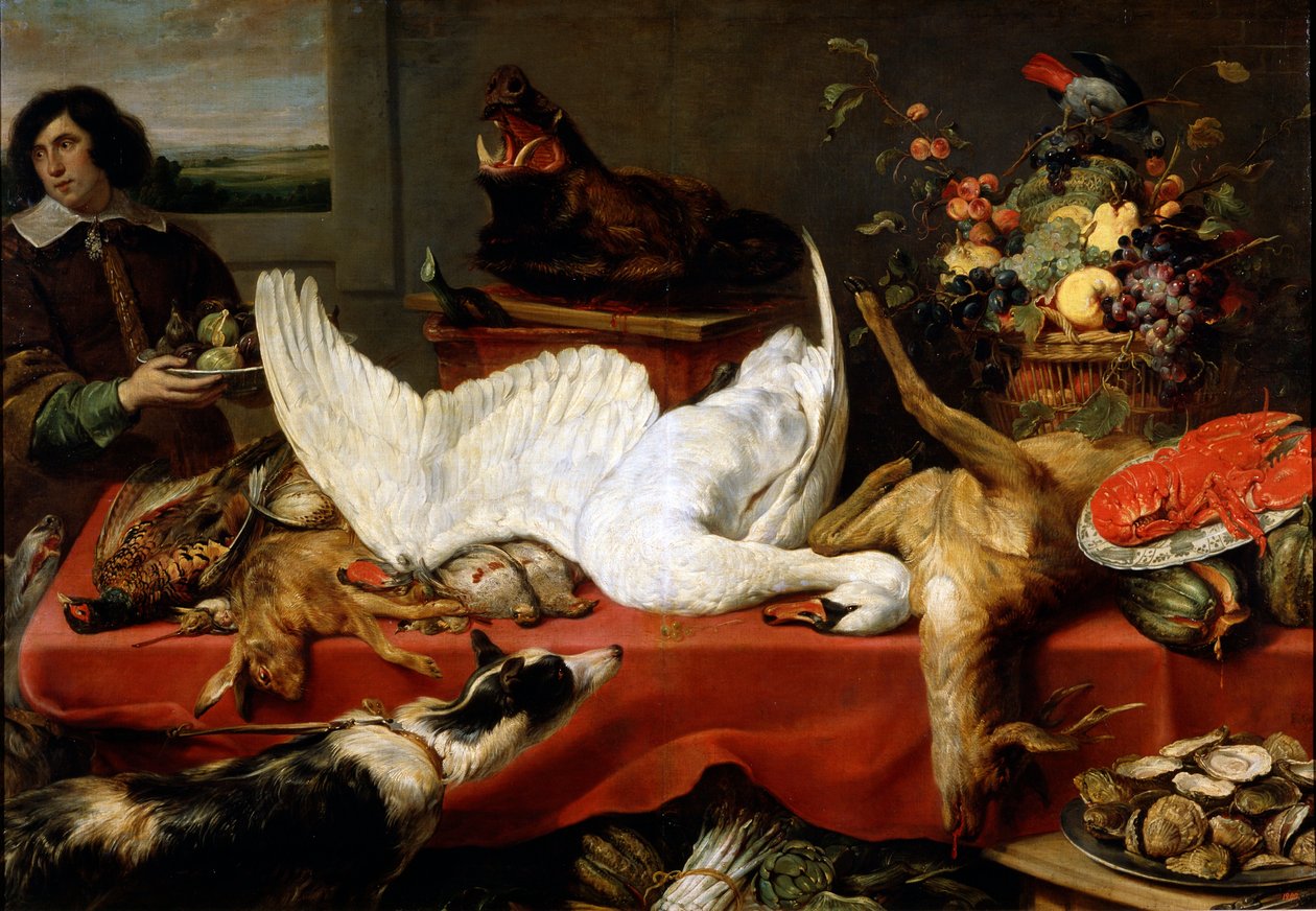 静物与天鹅，1640年代 作者 Frans Snyders或Snijders
