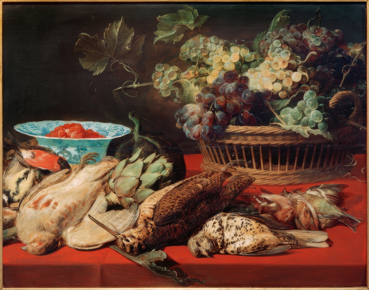 Stilleben – Korb mit Trauben, Vögel und Erdbeeren 作者 弗兰斯·斯奈德斯（Frans Snyders）
