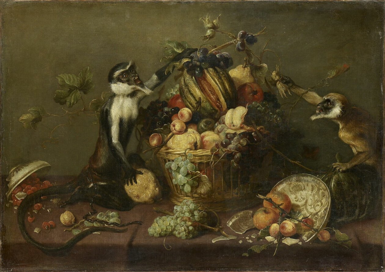 两只猴子抢水果篮 作者 弗兰斯·斯奈德斯（Frans Snyders）