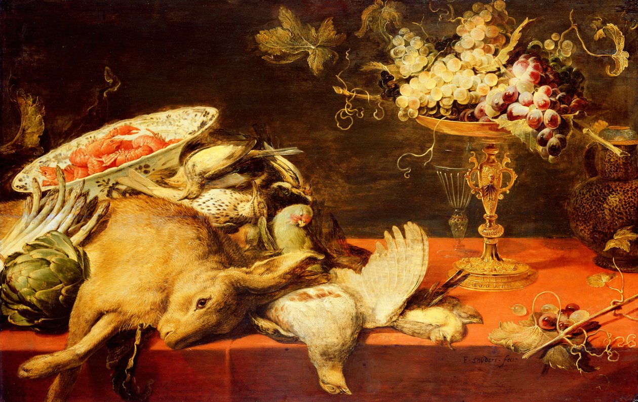 静物与动物和水果（橡木板上的油） 作者 Frans Snyders或Snijders