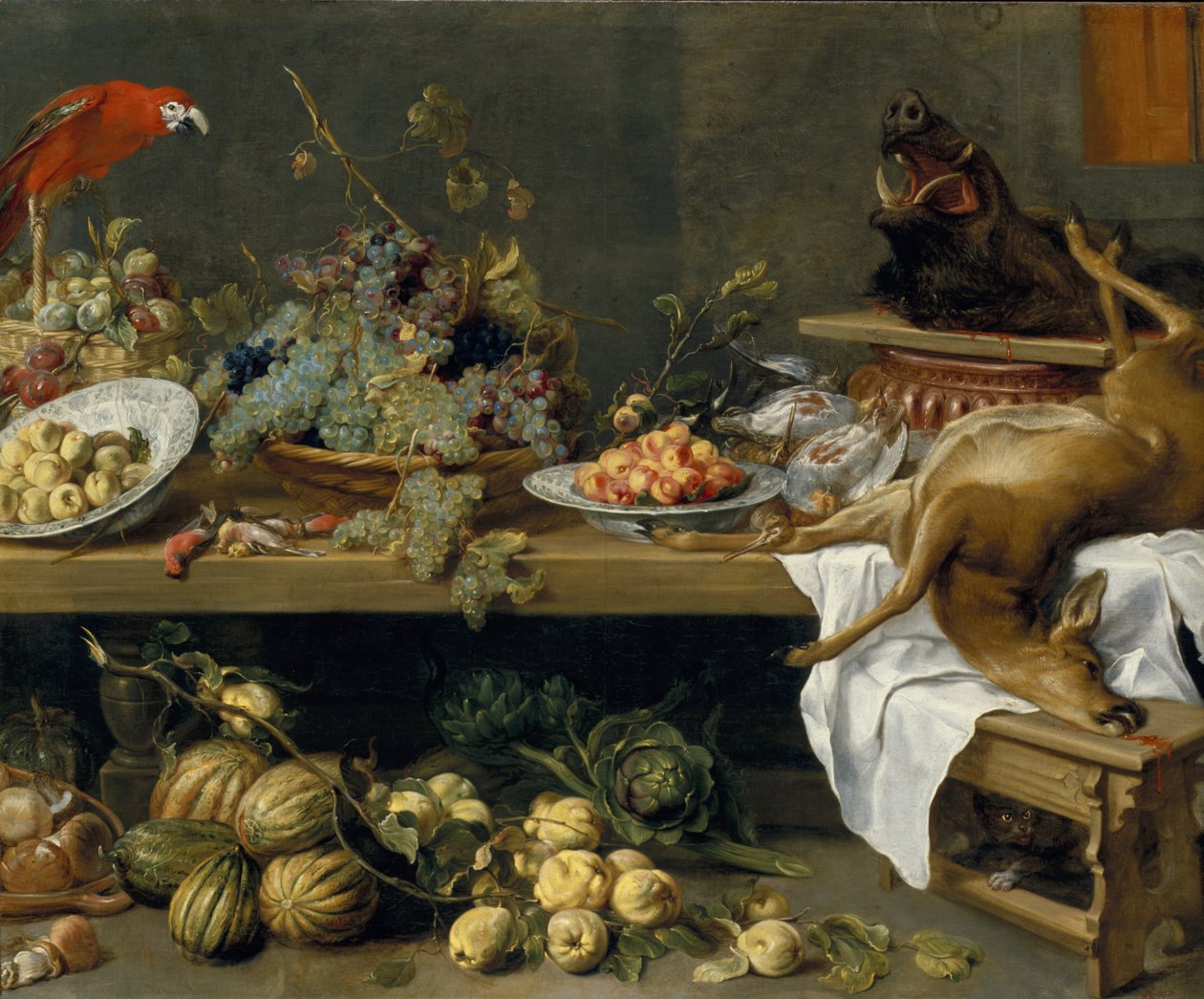 静物与水果，蔬菜和死游戏，1635年 作者 Frans Snyders或Snijders