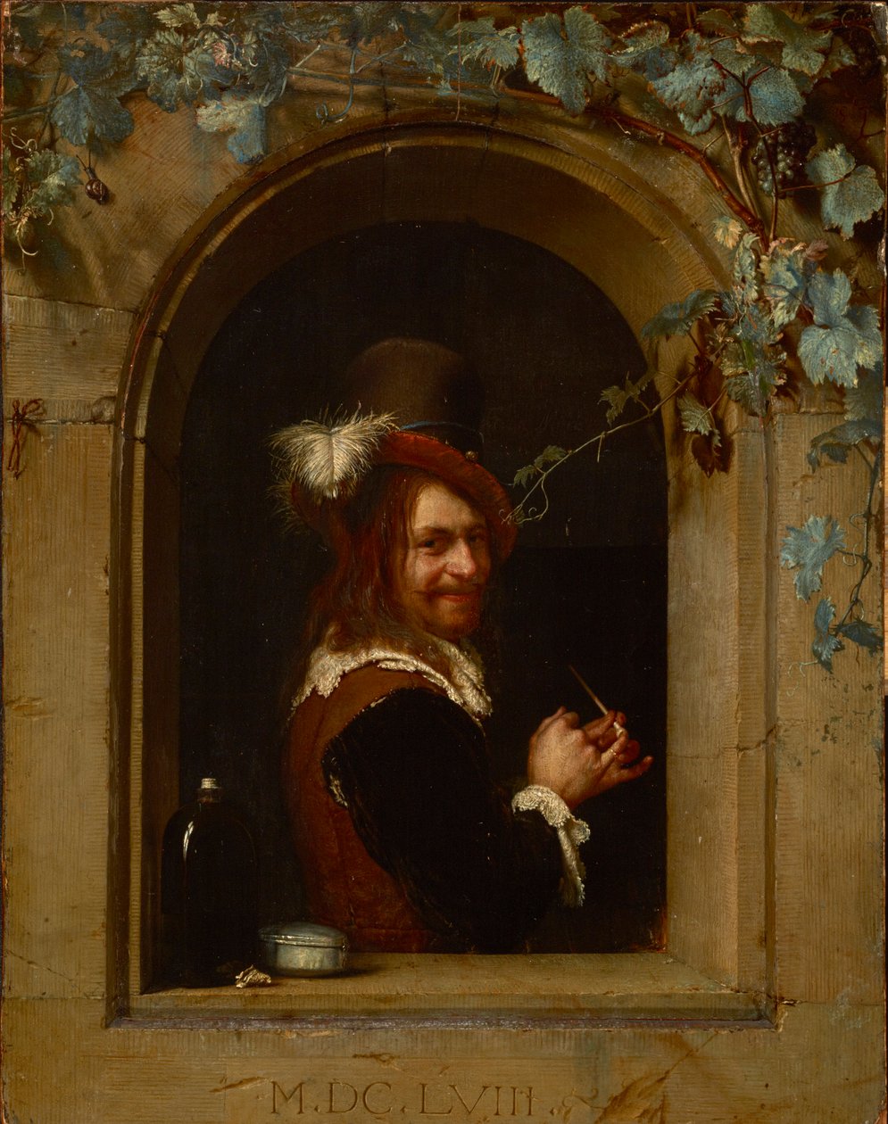 Homme avec une pipe a une fentre--在窗前拿着烟斗的男人，由Mieris, Frans van Mieris de Oudere ou l