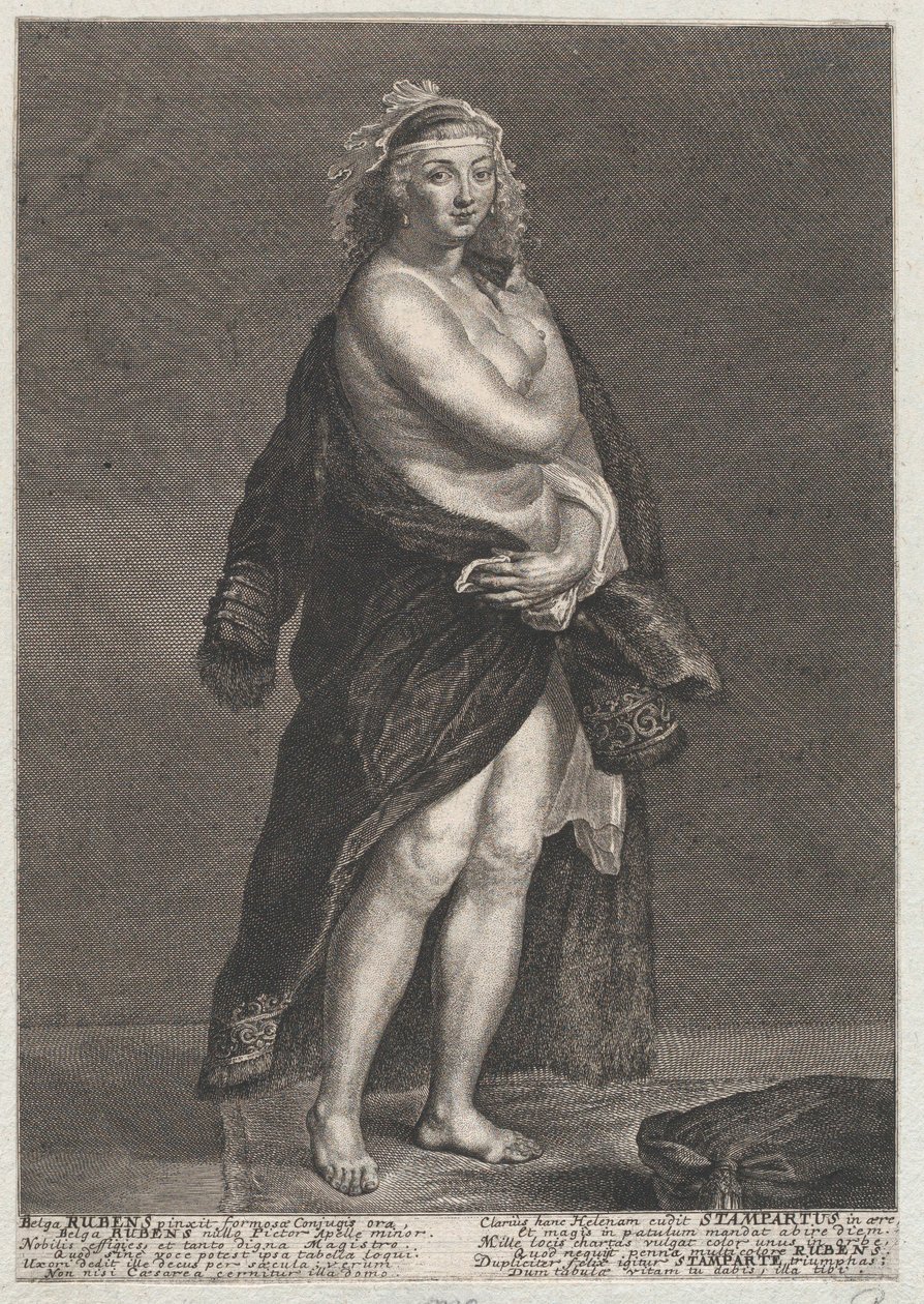 鲁本斯的第二任妻子Helena Fourment的肖像，在她的肩膀上穿着一件毛皮大衣，1728年。 作者 弗朗斯·范·斯坦帕特