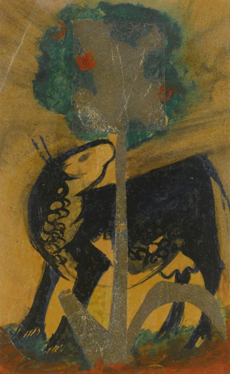 在BaB后的TreeBlack母牛后的黑母牛 作者 弗朗兹·马克（Franz Marc）