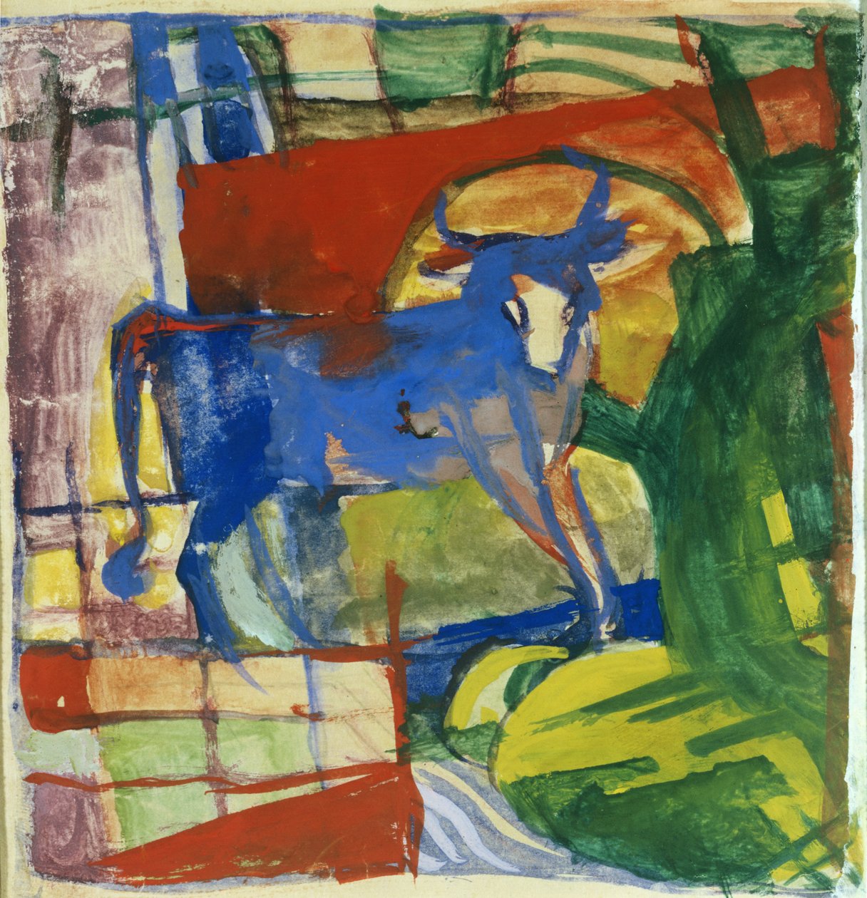 蓝牛，1914年（纸上蛋彩画） 作者 弗朗兹·马克（Franz Marc）