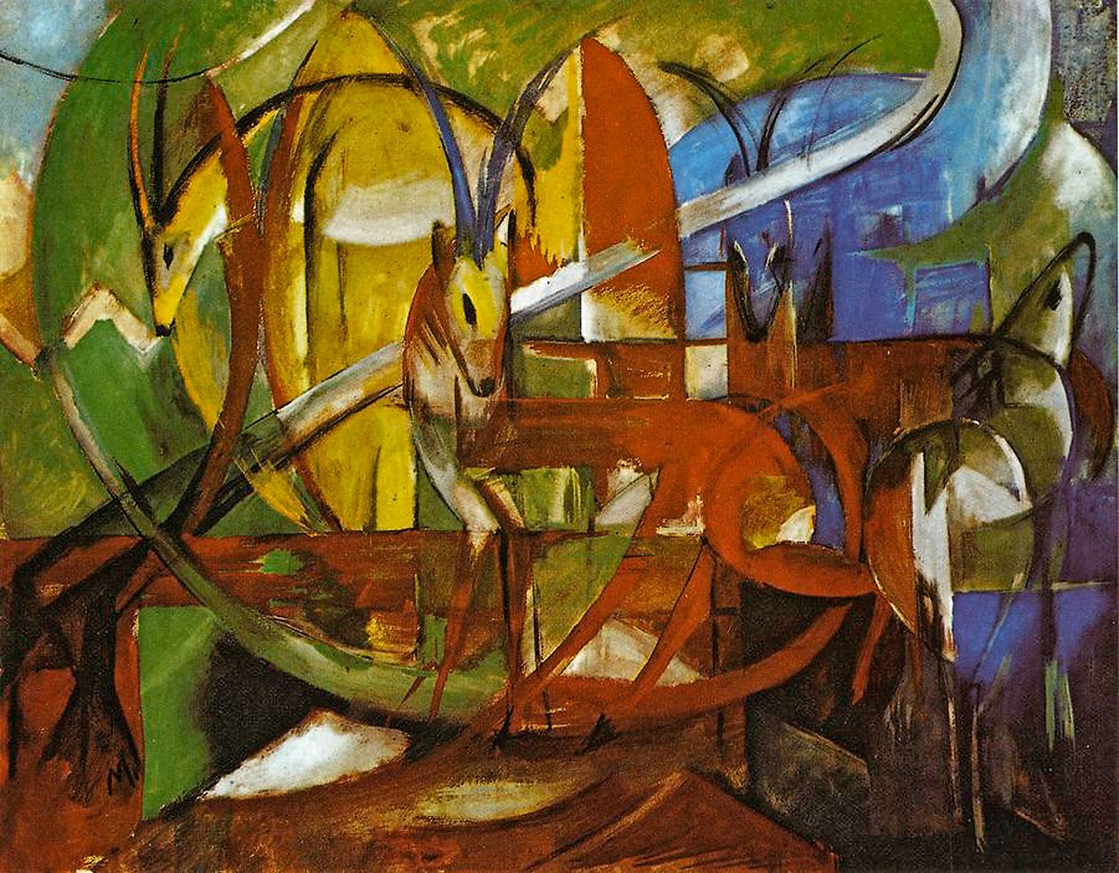 Gazelles，1913年（船上的蛋彩画） 作者 弗朗兹·马克（Franz Marc）