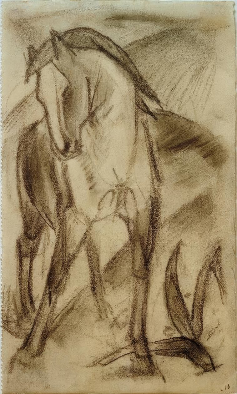 在山风景的年轻马 作者 弗朗兹·马克（Franz Marc）