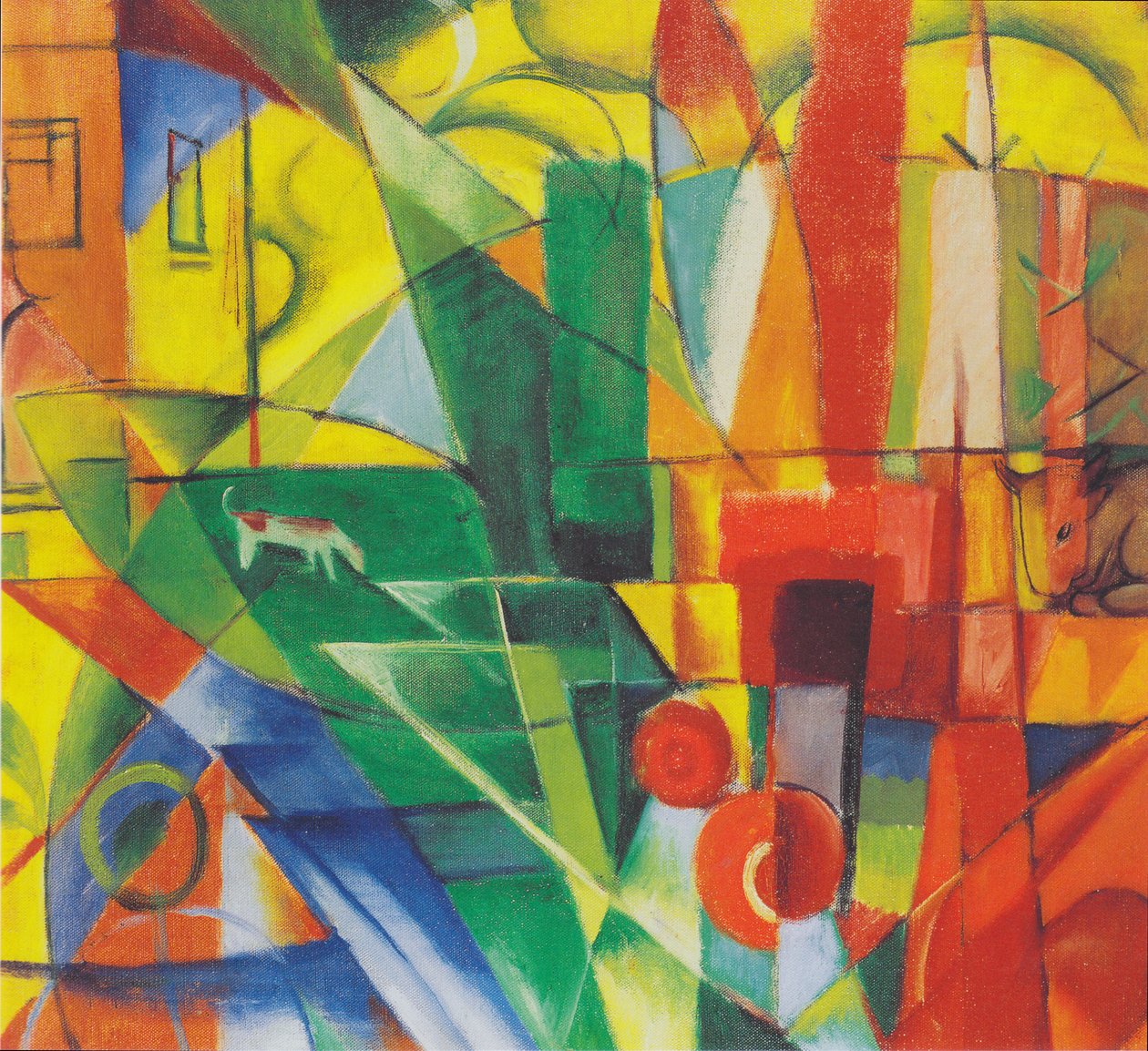 景观与房子，狗和牛 作者 弗朗兹·马克（Franz Marc）