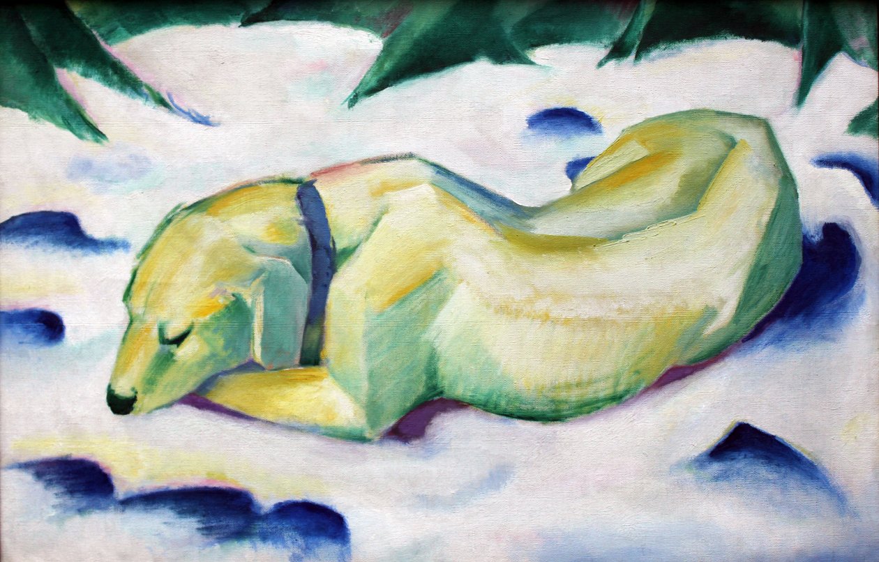 躺在雪地里的狗 作者 弗朗兹·马克（Franz Marc）