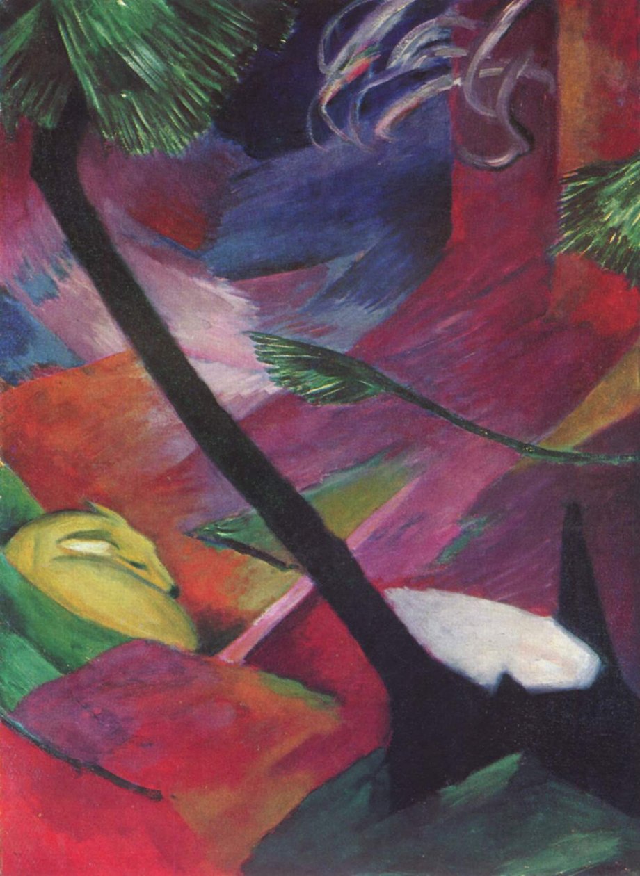 鹿在树林里 作者 弗朗兹·马克（Franz Marc）