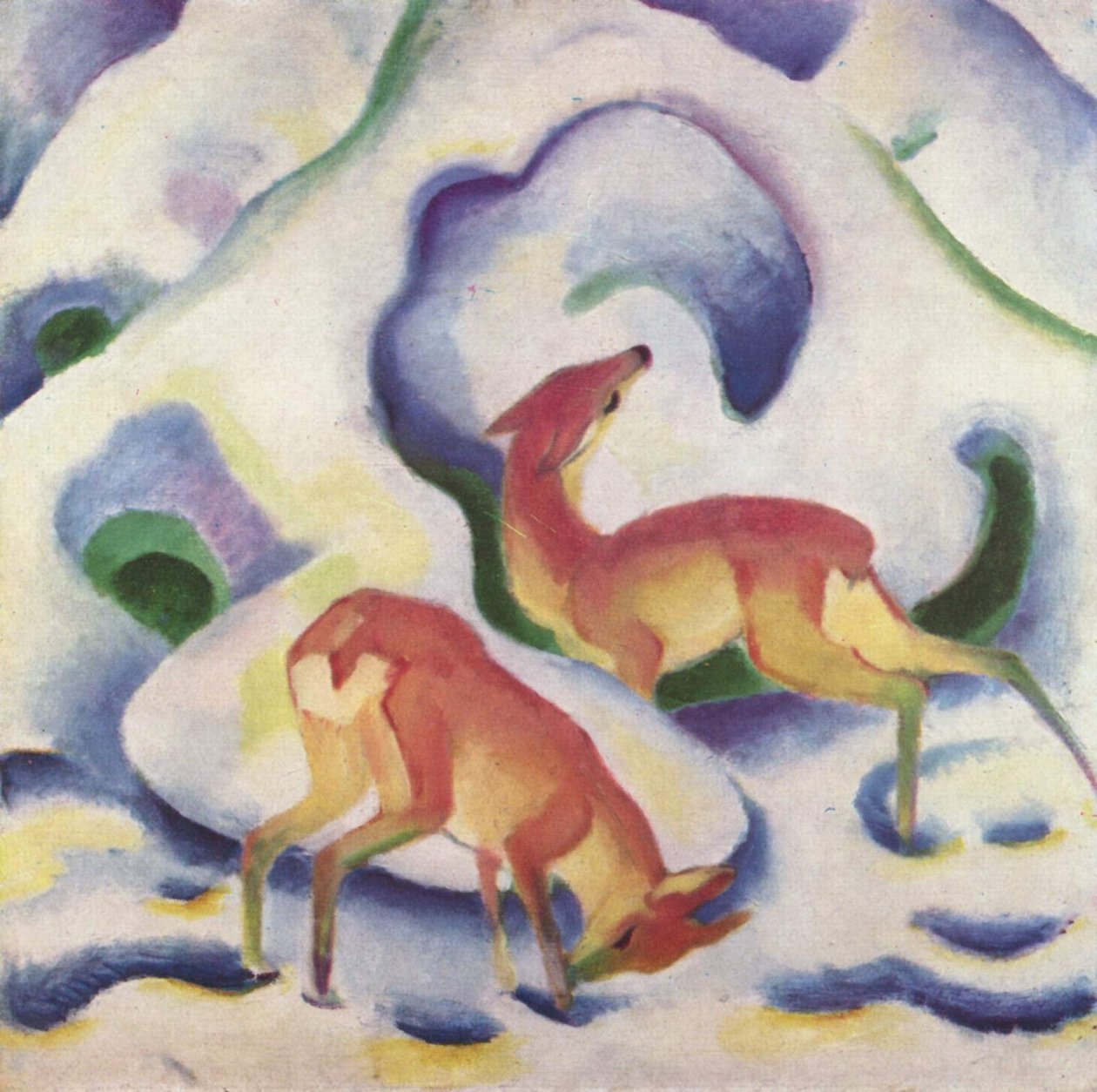 鹿在雪地里 作者 弗朗兹·马克（Franz Marc）