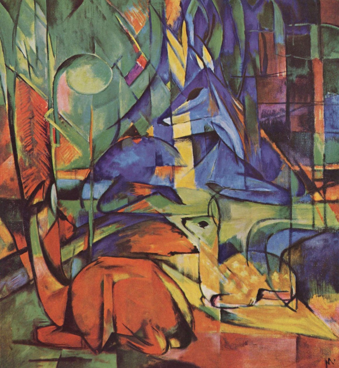 鹿在树林里 作者 弗朗兹·马克（Franz Marc）