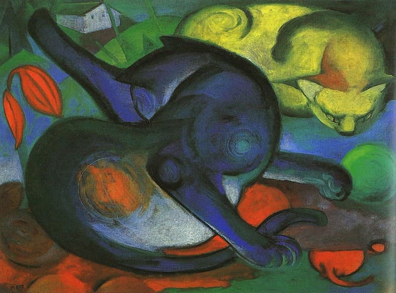 两只猫，蓝色和黄色 作者 弗朗兹·马克（Franz Marc）