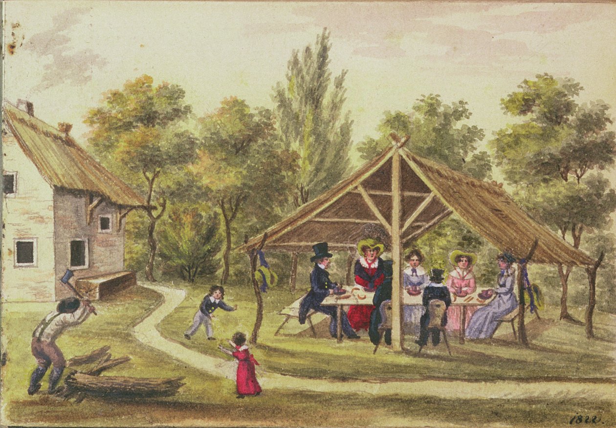 卡尔·鲍曼（Carl Baumann）杂志的一家小酒馆的下午茶，1813年至1825年 作者 弗朗兹·鲍姆加滕