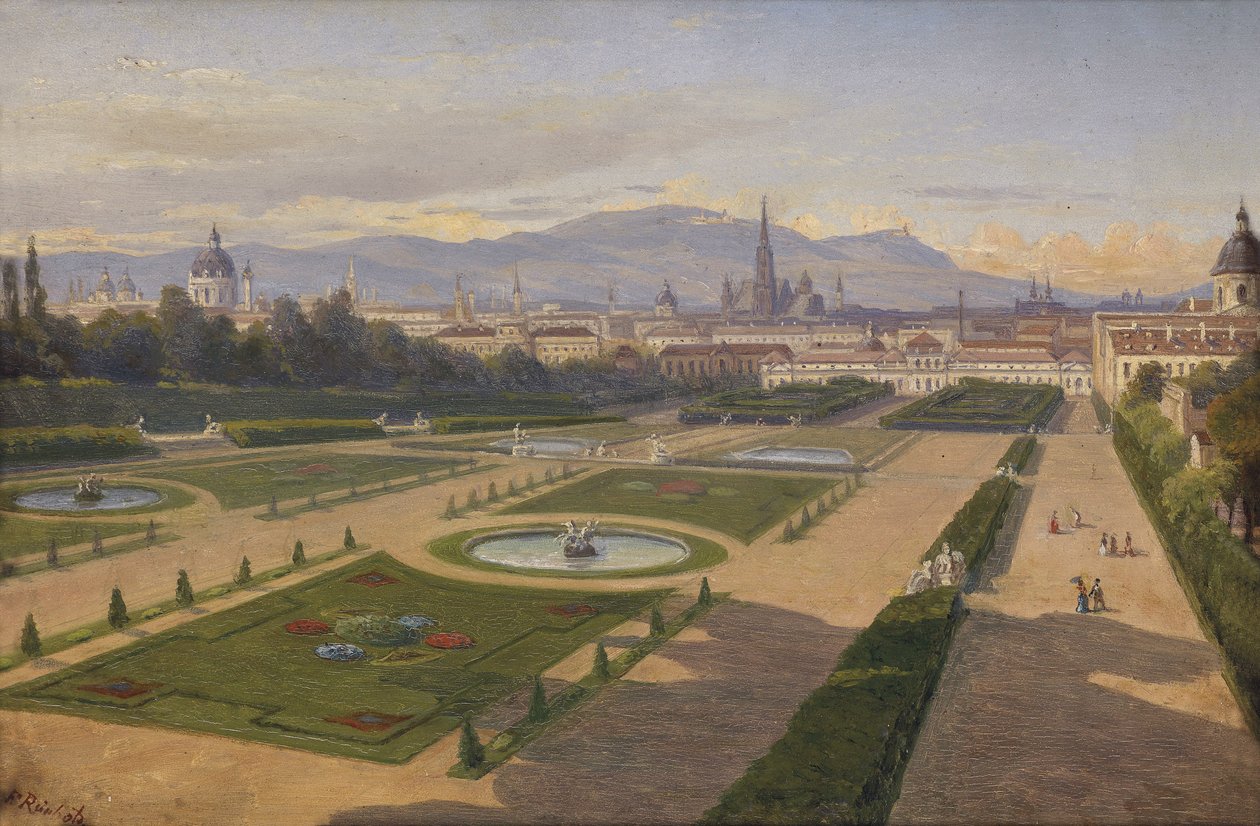 从Belvedere花园可以看到维也纳，Kahlen和Leopoldsberg 作者 弗朗兹·莱因霍尔德（Franz Reinhold）