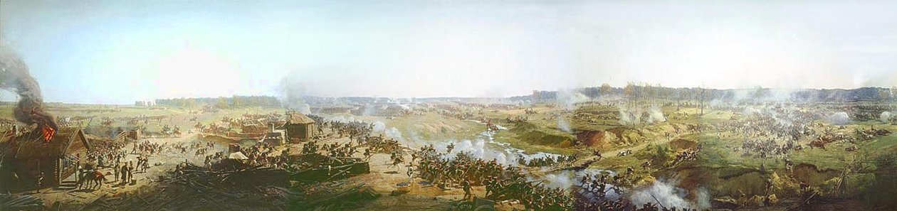 莫斯科战斗全景在1812年或Borodino争斗。 作者 弗朗兹·鲁博（Franz Roubaud）