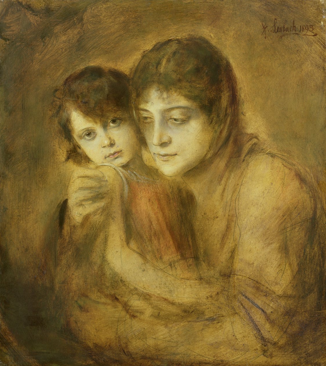 母亲与孩子，1893年（纸上油） 作者 弗朗兹·塞拉夫·冯·伦巴赫
