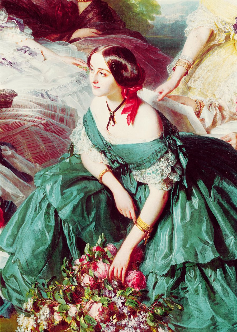 女皇尤金妮和她的女士在等待，1855年蒙特贝罗侯爵夫人的细节 作者 弗朗茨泽维尔温特哈尔特