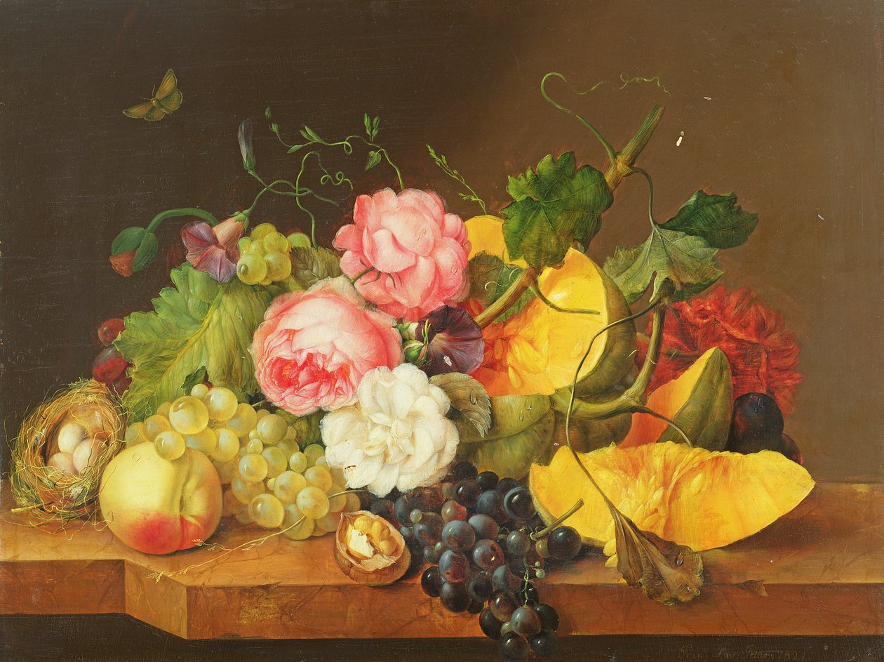 静物与鲜花和水果，1821年 作者 弗朗兹·泽维尔·佩特