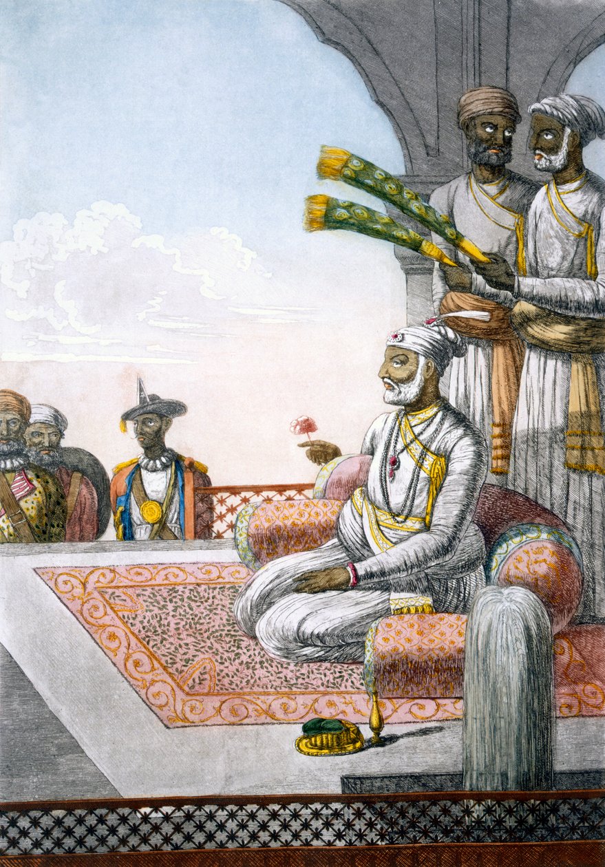 在Rahjah与服务员，从“印度教徒或他们的海关描述海关仪式”，酒吧。 1808-12（彩色蚀刻） 作者 弗朗兹·巴尔萨扎（Franz Balthazar）Solvyns